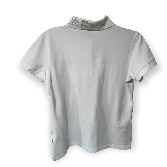 LACOSTE SLIM FIT LETTERED COLLAR SINGLE STRIPE POLO SHIRT WHITE/TAN S - Picture 13 of 13